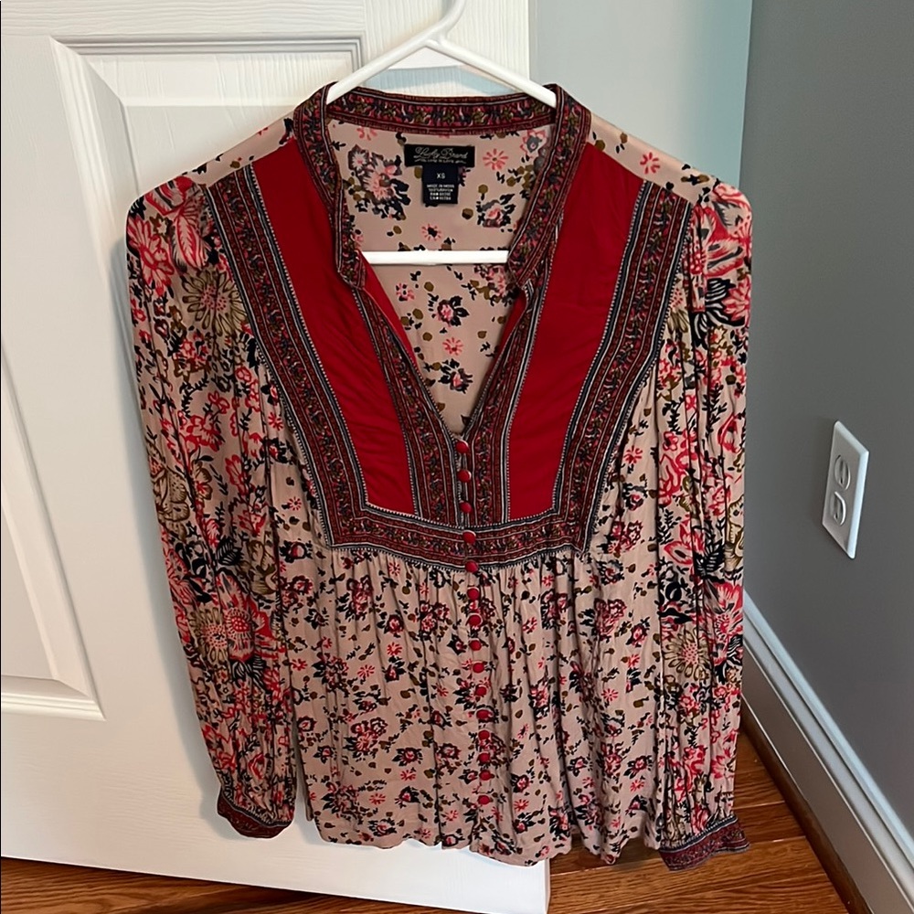 Lucky Brand Red Embellished 3/4 Sleeve Tunic